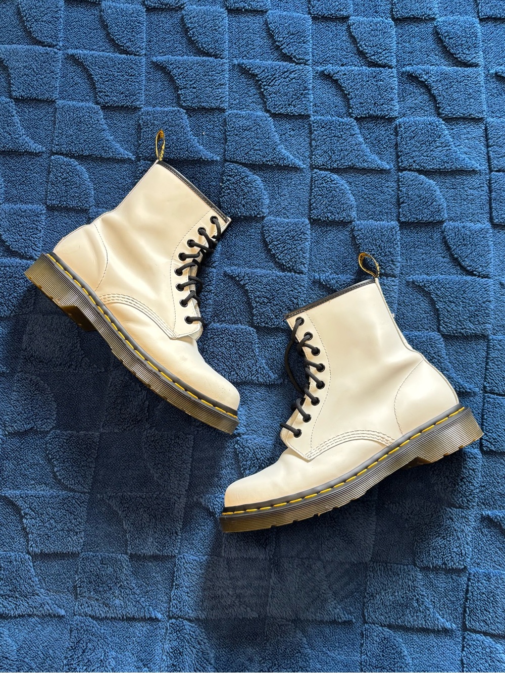 Dr. Martens Women Off White 1460 Smooth Leather Lace up Boots